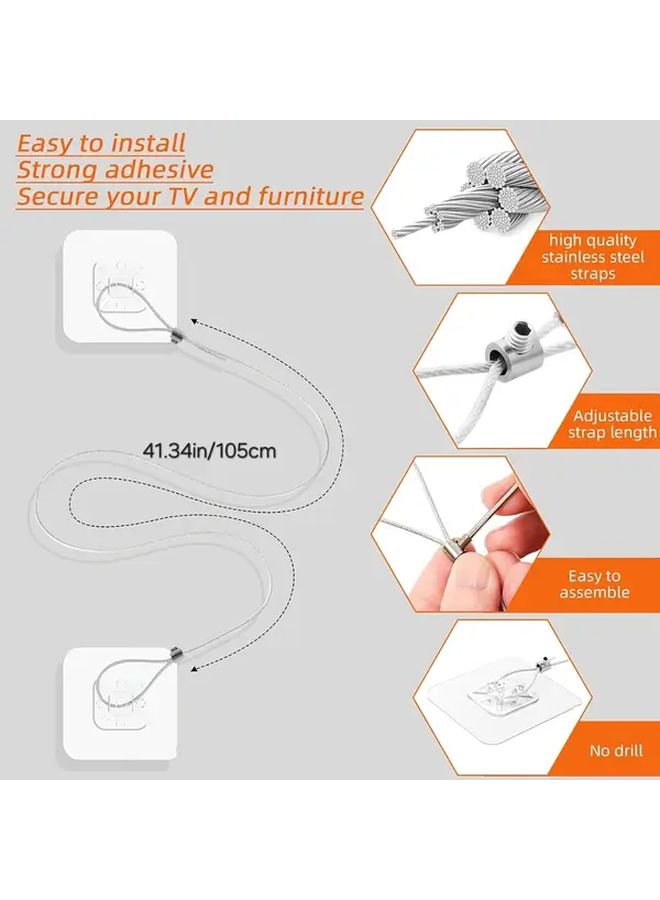 Adjustable TV Mounting Strap Kit No Drilling Required Adhesive Wall Fixation - Image 3