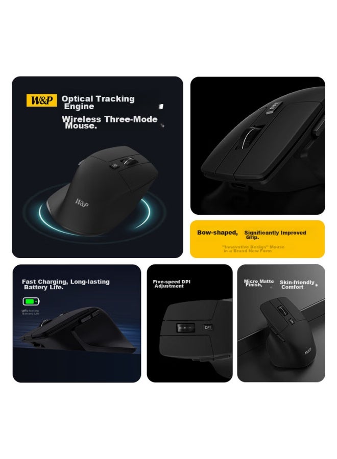 WP W&p Wireless Silent Mouse, Tri-mode Bluetooth Ergonomic Business Office Portable Rechargeable, Compatible With Apple Mac Huawei Desktop Laptop Tablet Computers - Image 1