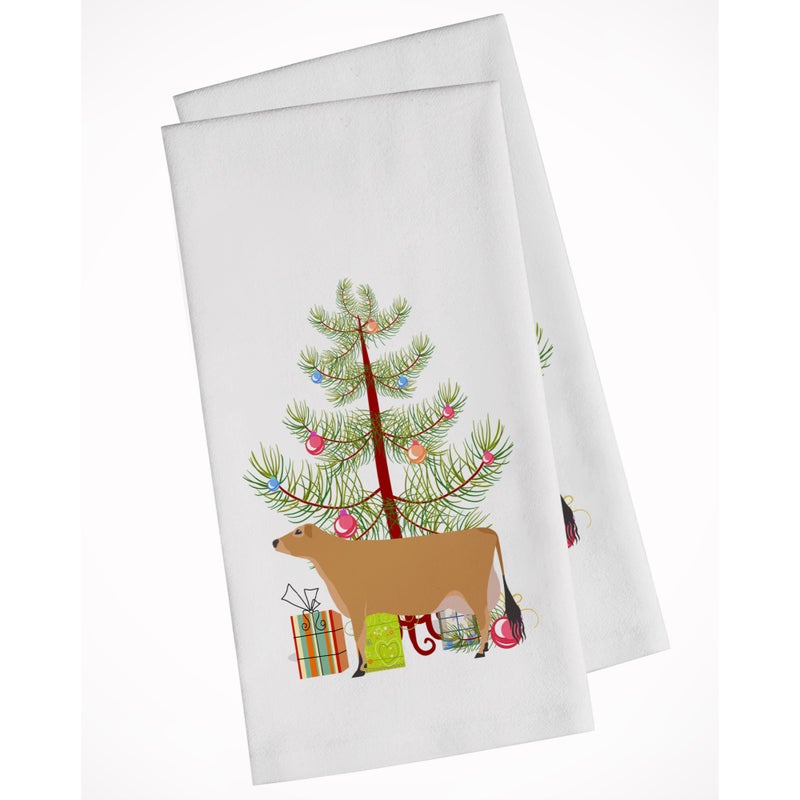 Caroline's Treasures Jersey Cow Christmas White Kitchen Towel Set of 2
