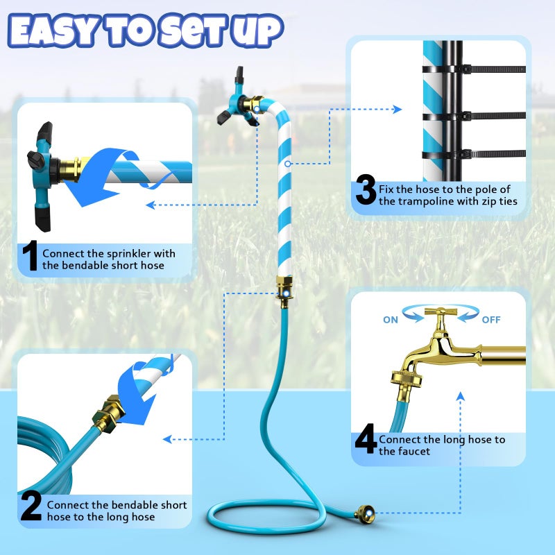 HaiSun Universal Trampoline Sprinkler, Net Friendly Trampoline Accessories, 360 Rotating Water Sprinkler of Trampolines, Outdoor Backyard Water Park Fun Summer Toys for Kids - Image 5