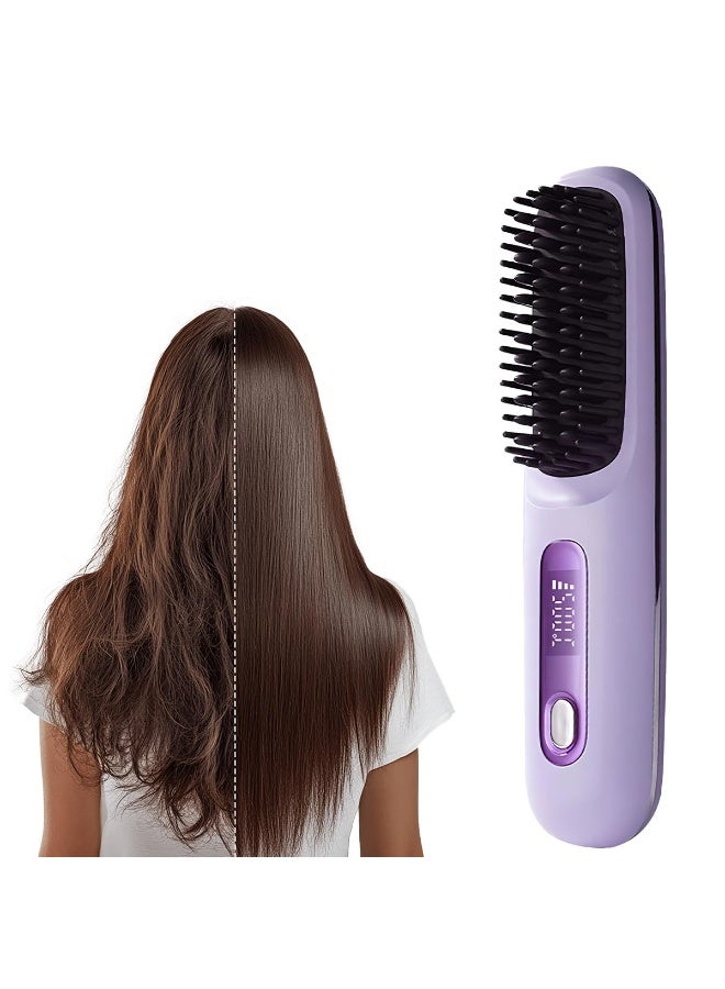 Cordless Hair Straightener Brush Portable Comb for Travel, USB Charging, Fast Heating, with LCD Display - Image 1