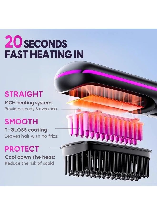 Cordless Hair Straightener Brush Portable Comb for Travel, USB Charging, Fast Heating, with LCD Display - Image 2