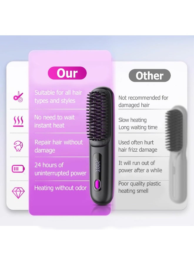 Cordless Hair Straightener Brush Portable Comb for Travel, USB Charging, Fast Heating, with LCD Display - Image 4