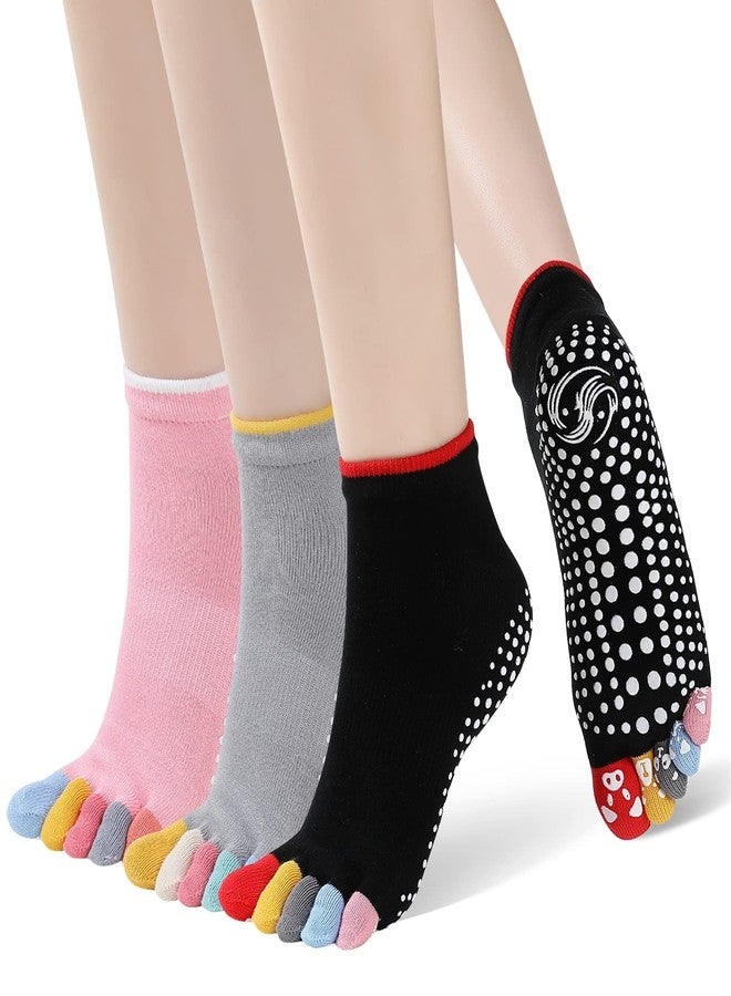 CaiDieNu Yoga Socks for Women, Non Slip Full Toe Socks with Grips for Pilates Barre Dance Ballet Hospital, 3 Pairs - Image 1