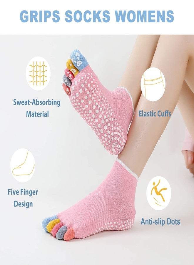 CaiDieNu Yoga Socks for Women, Non Slip Full Toe Socks with Grips for Pilates Barre Dance Ballet Hospital, 3 Pairs - Image 2