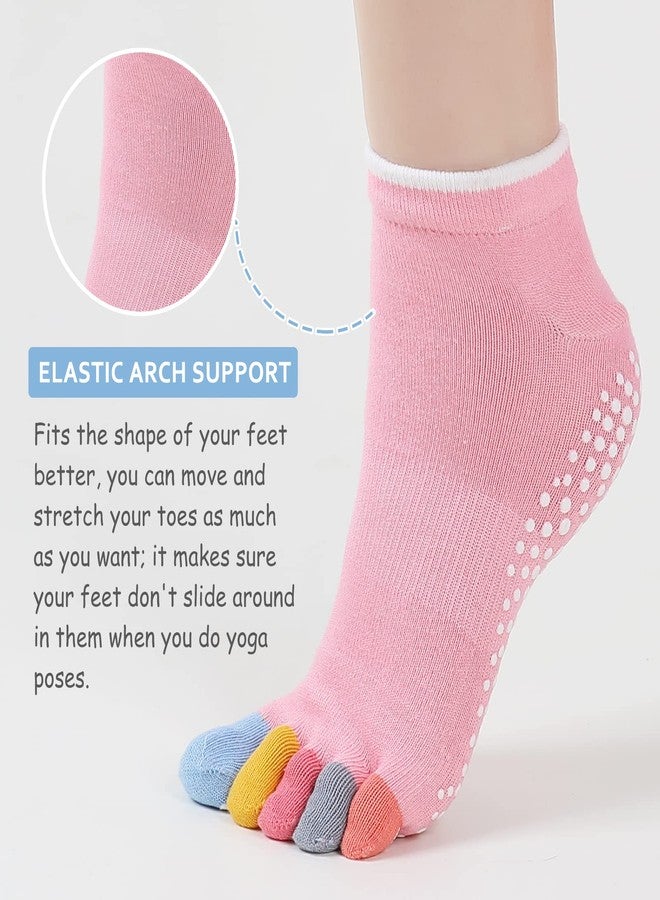 CaiDieNu Yoga Socks for Women, Non Slip Full Toe Socks with Grips for Pilates Barre Dance Ballet Hospital, 3 Pairs - Image 3