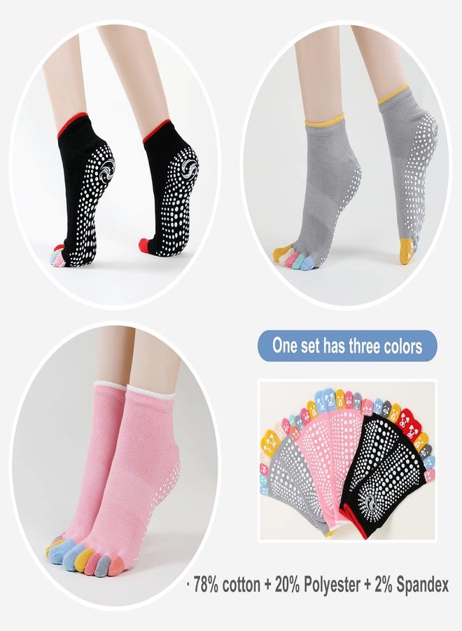 CaiDieNu Yoga Socks for Women, Non Slip Full Toe Socks with Grips for Pilates Barre Dance Ballet Hospital, 3 Pairs - Image 5