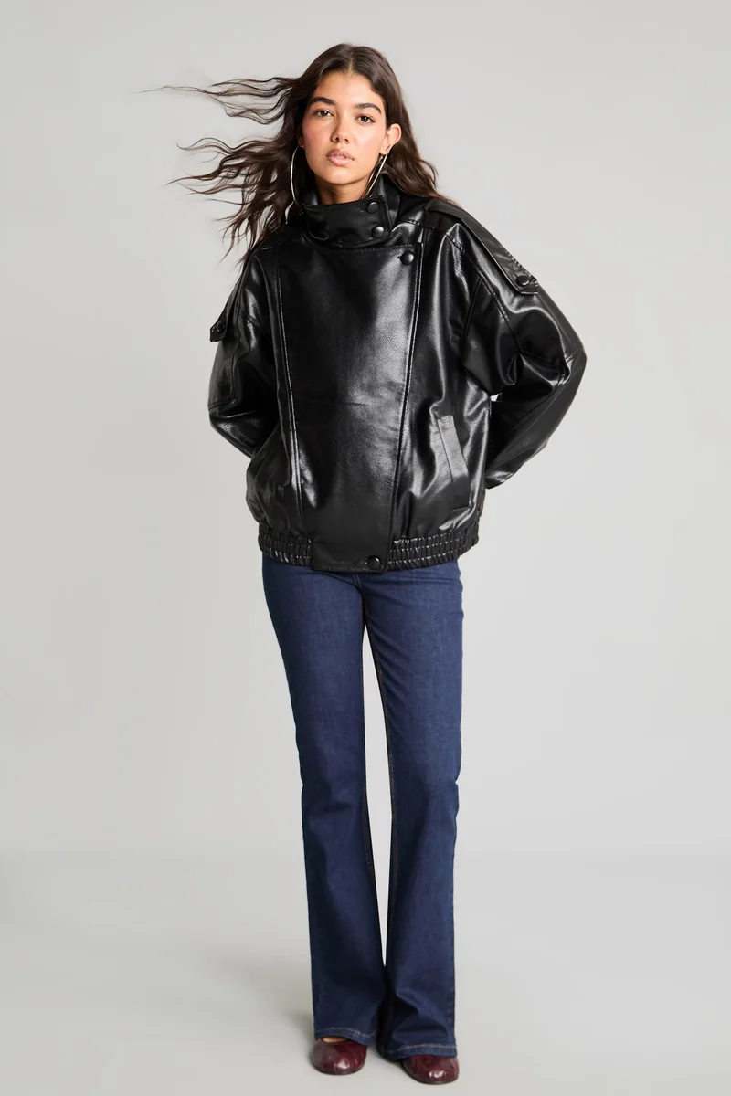 Defacto  Dad Fit Faux Leather Faux Leather Jacket for Women | Best Price UAE