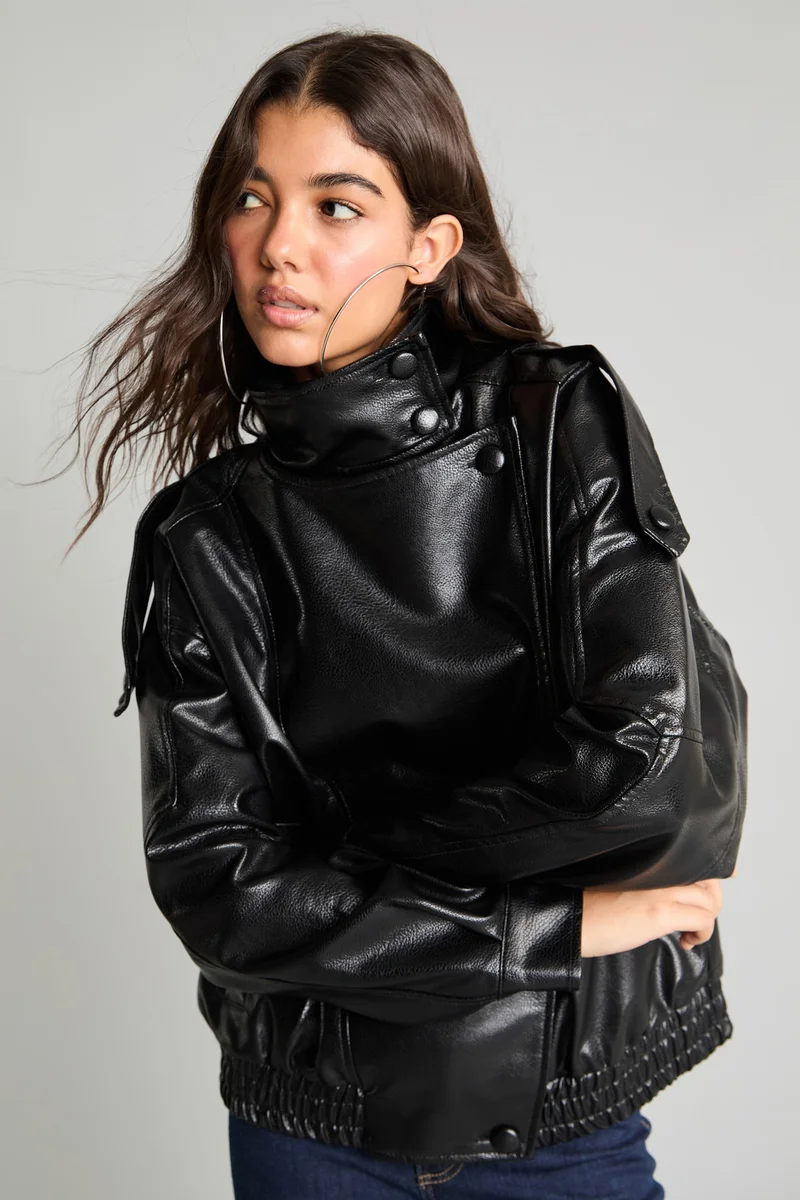 Defacto  Dad Fit Faux Leather Faux Leather Jacket for Women | Best Price UAE