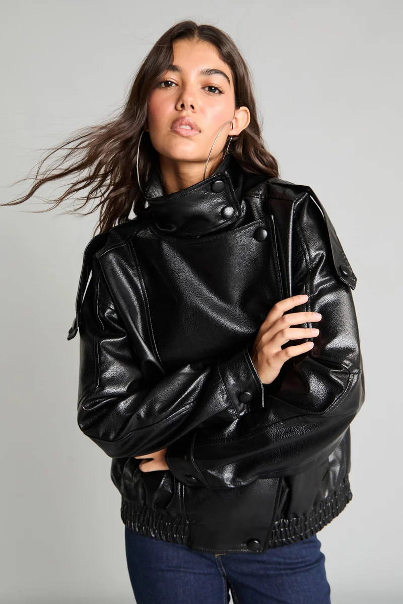 Defacto  Dad Fit Faux Leather Faux Leather Jacket for Women | Best Price UAE