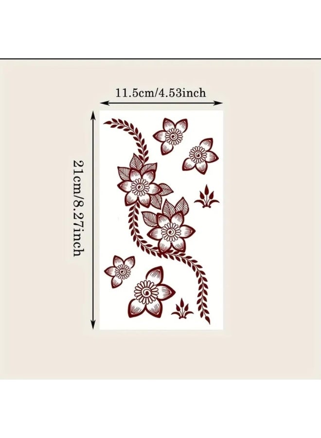Floral Henna Temporary Tattoo Stickers, Burgundy Mehndi Design, 2 Sheets - Image 2