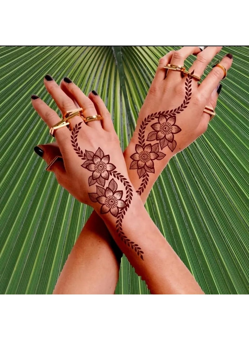 Floral Henna Temporary Tattoo Stickers, Burgundy Mehndi Design, 2 Sheets - Image 4