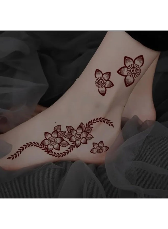 Floral Henna Temporary Tattoo Stickers, Burgundy Mehndi Design, 2 Sheets - Image 3