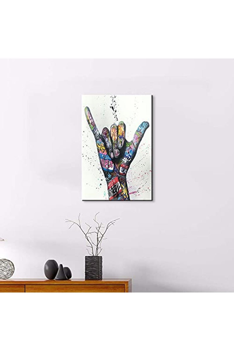 Mistyefly Pop Art Poster Shaka Sign Gesture Colorful Wall Graffiti Canvas Classic Street Decor for Living Room (12''Wx18''H) - Image 2