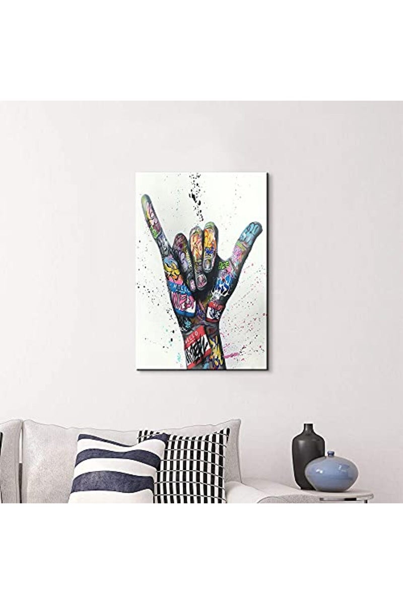 Mistyefly Pop Art Poster Shaka Sign Gesture Colorful Wall Graffiti Canvas Classic Street Decor for Living Room (12''Wx18''H) - Image 3