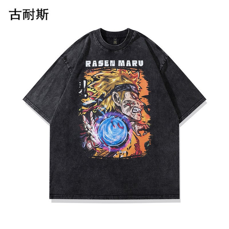 Hip-Hop Short-Sleeved T-Shirt Men'S And Women'S Summer Washed Retro Old Ins Fashion Brand American High Street Loose Half Sleeve - Image 1