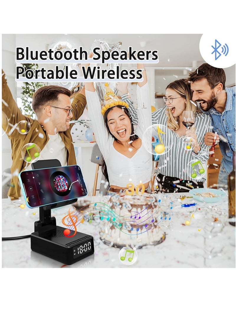 XICEN 4 in 1 Bluetooth Speaker Wireless Charger Digital Alarm Clock Phone Stand Holder Compatible for iPhone/Samsung/iPads Tablets, Birthday Gifts for Women Men  - Image 5