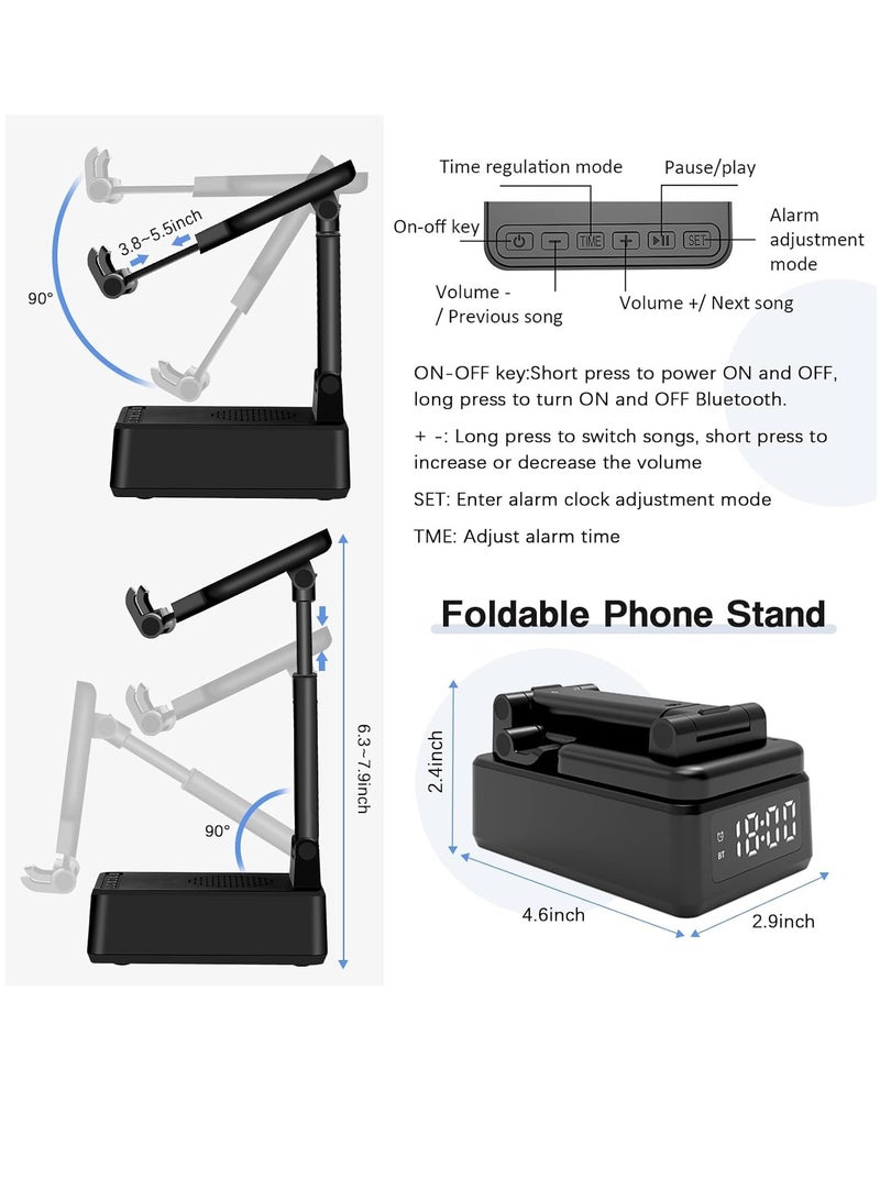 4 in 1 Bluetooth Speaker Wireless Charger Digital Alarm Clock Phone Stand Holder Compatible for iPhone/Samsung/iPads Tablets, Birthday Gifts for Women Men