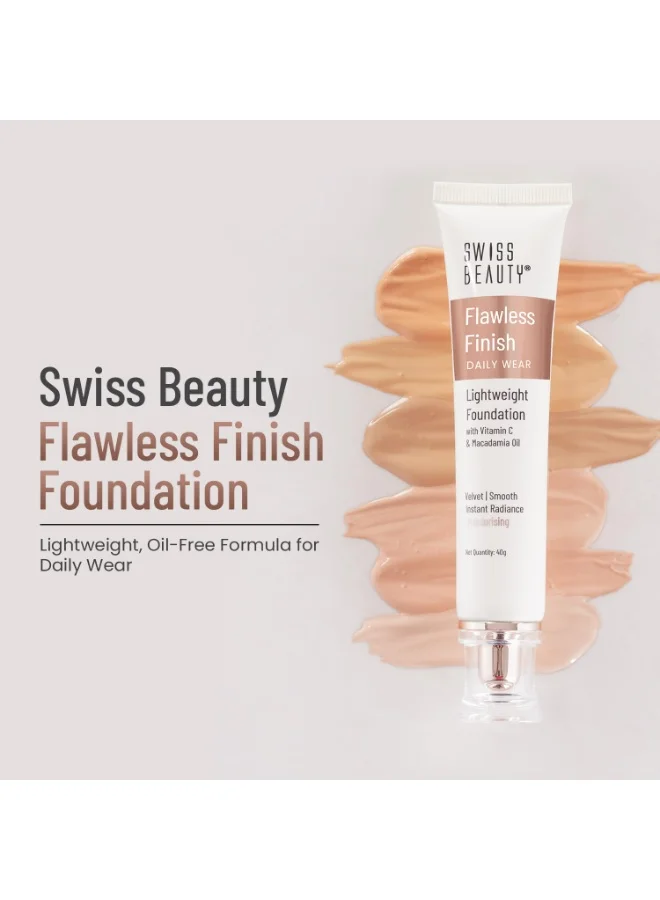 سويس بيوتي Swiss Beauty Flawless Finish Foundation | Medium Coverage | Lightweight |Oil-Free Formula |Radiant Finish | Shade - 03 Natural Beige, 40gm