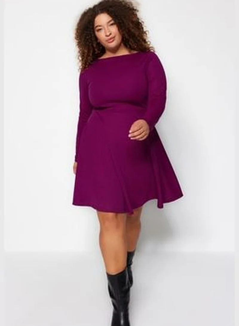 trendyol Dark Purple Halterneck/Skater Knitted Dress TBBAW24AH00061