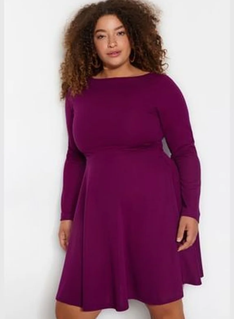 trendyol Dark Purple Halterneck/Skater Knitted Dress TBBAW24AH00061