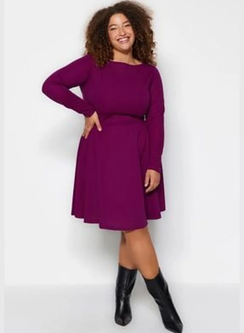trendyol Dark Purple Halterneck/Skater Knitted Dress TBBAW24AH00061