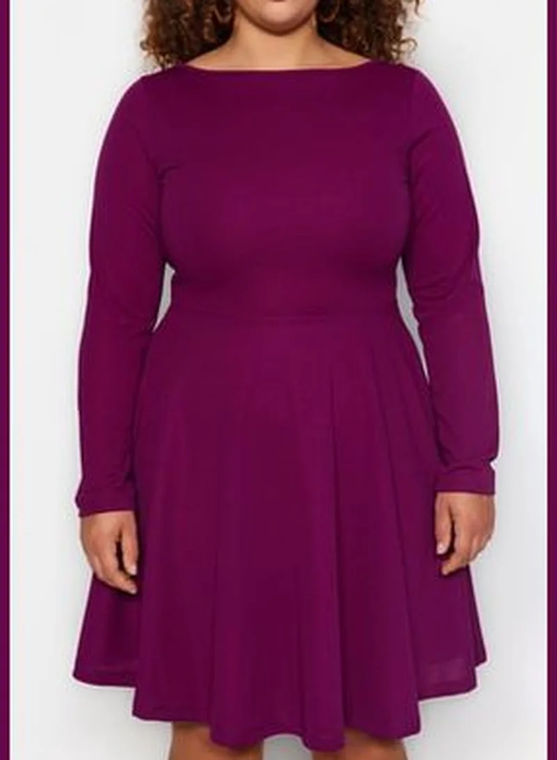 trendyol Dark Purple Halterneck/Skater Knitted Dress TBBAW24AH00061