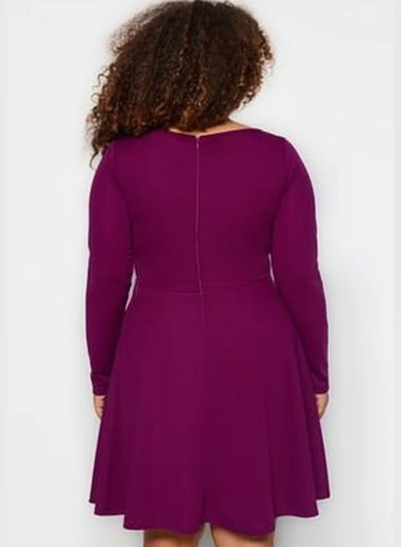 trendyol Dark Purple Halterneck/Skater Knitted Dress TBBAW24AH00061