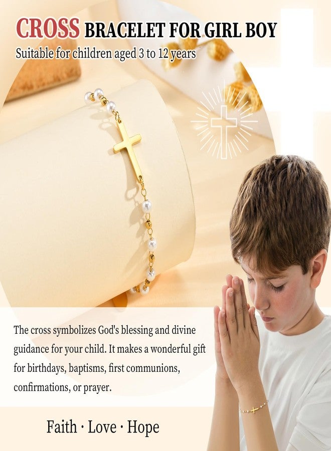 MEALGUET Baby Cross Bracelet Baptism Gift : 18k Gold Plated Delicate Pearl Cross Bracelets Children Kids Daughter Granddaughter Son Birthday First Communion Confirmation Gifts Christian Jewelry with Gift Box - Image 4