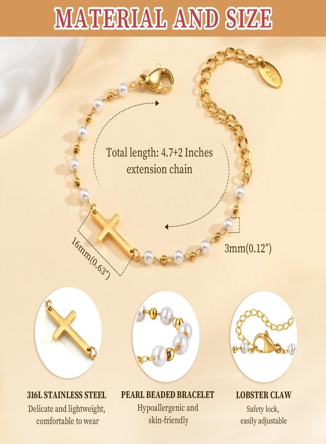 MEALGUET Baby Cross Bracelet Baptism Gift : 18k Gold Plated Delicate Pearl Cross Bracelets Children Kids Daughter Granddaughter Son Birthday First Communion Confirmation Gifts Christian Jewelry with Gift Box - Image 5