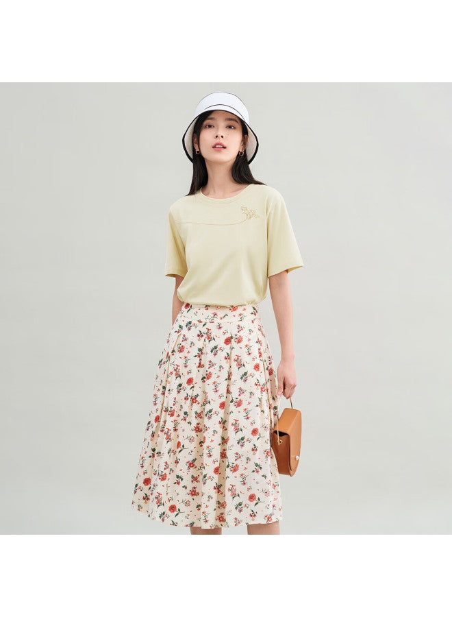 Inman Simple Solid Color Basic Short Sleeve T-shirt Women's Summer Top Cotton Breathable Comfortable Apricot M - Image 4
