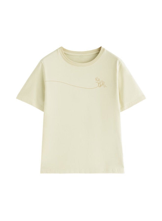 Inman Simple Solid Color Basic Short Sleeve T-shirt Women's Summer Top Cotton Breathable Comfortable Apricot M - Image 5