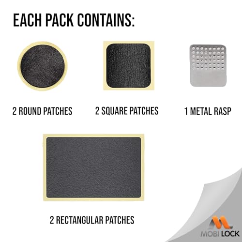 Mobi Lock 6Pcs Self-Adhesive Bicycle Tire Inner Tube Patch Repair Kit - Glueless Bike Tube Patches in Round, Square, and Rectangle Shape with Metal Rasp - by Mobi Lock - Image 2