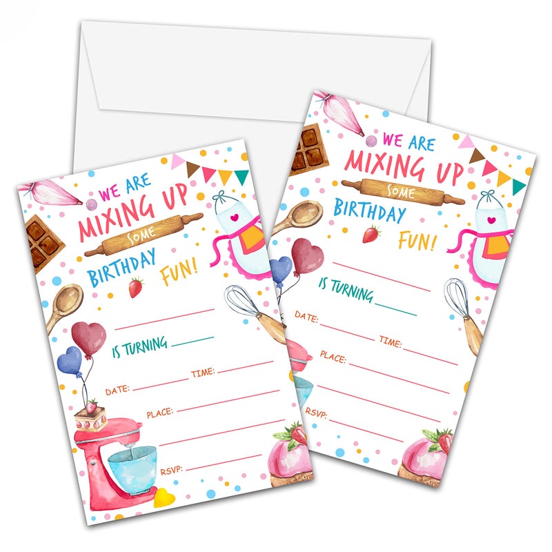 Foosproea Baking Birthday Invitations with Envelopes Cooking Party Invitation Card for Kids Blush Pink Fillin Invites Cards Baking Party Celebration 20 Pack 09