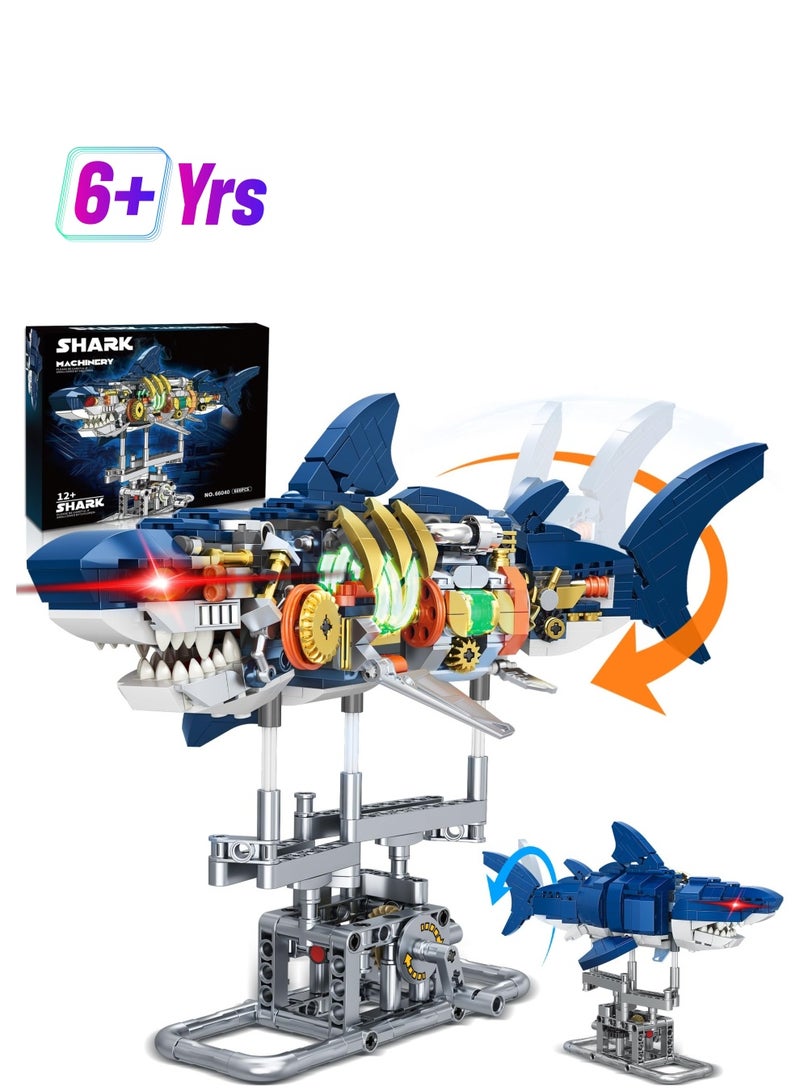 Excefore Shark Sea Creatures Building Set, 687 Ideas Pieces Marine Animal Building Blocks Toys with Display Stand and Light, STEM Toys for Kids, Adults, Crossing Ocean Lovers  - Image 1