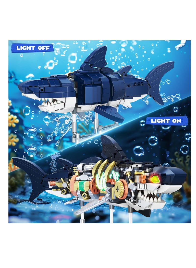Excefore Shark Sea Creatures Building Set, 687 Ideas Pieces Marine Animal Building Blocks Toys with Display Stand and Light, STEM Toys for Kids, Adults, Crossing Ocean Lovers  - Image 4