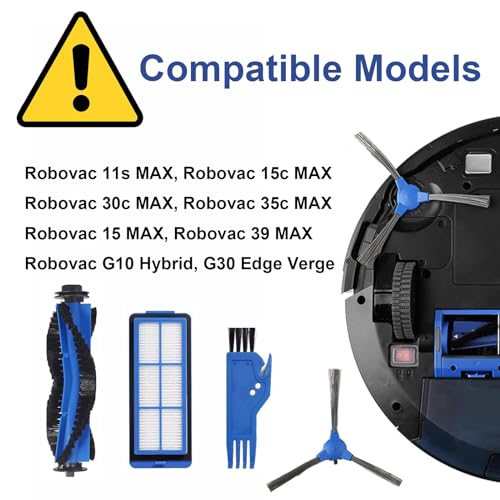 LesinaVac Replacement Part for Eufy RoboVac 11S Max, RoboVac 15C Max, RoboVac 30C Max RoboVac G30 Edge G10 Hybrid Robot Vacuum Cleaner Accessories Kit, Including 1 Main brush, 6 Side brushes, 6 Filters - Image 2