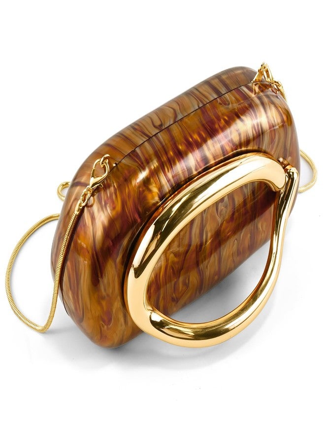 NEWROGENG Clutch Purses for Women Formal, PU Leather/Marble Acrylic Evening Bags with Chain, Trendy Metal Handle Purses 2025, Marble Coffee - Image 3