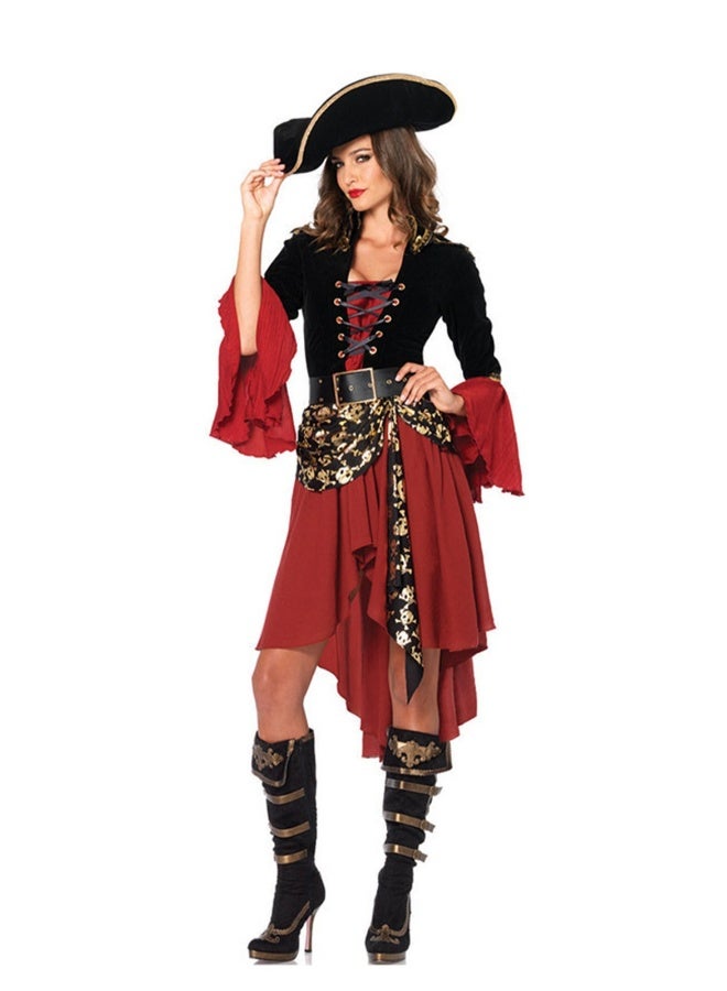 Beauenty costume party Red Pirate costume as Captain Jack Sparrow Adult female Pirates of theCaribbean show costume  - Image 1