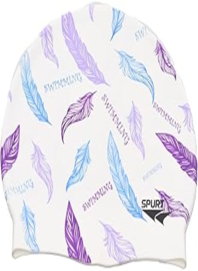 Spurt SPURT Feather-Printed Silicone Swimming Cap in Bag For Adults White 