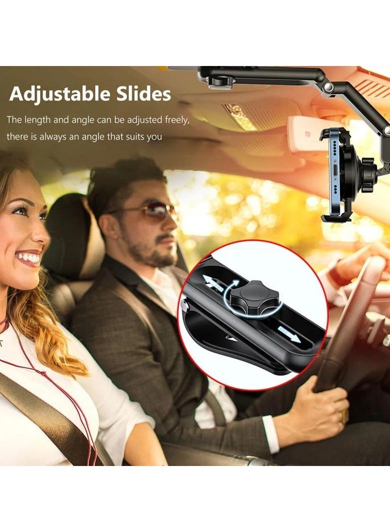 Rotatable and Retractable Car Phone Holder - 1080 Multifunction Sun Visor Universal 360 Rotating Cell Phone Holder Mobile Mount for Vehicle Rear View Mirror - Image 4