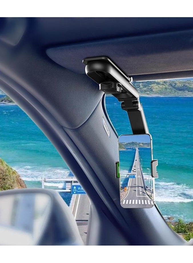 Rotatable and Retractable Car Phone Holder - 1080 Multifunction Sun Visor Universal 360 Rotating Cell Phone Holder Mobile Mount for Vehicle Rear View Mirror - Image 1