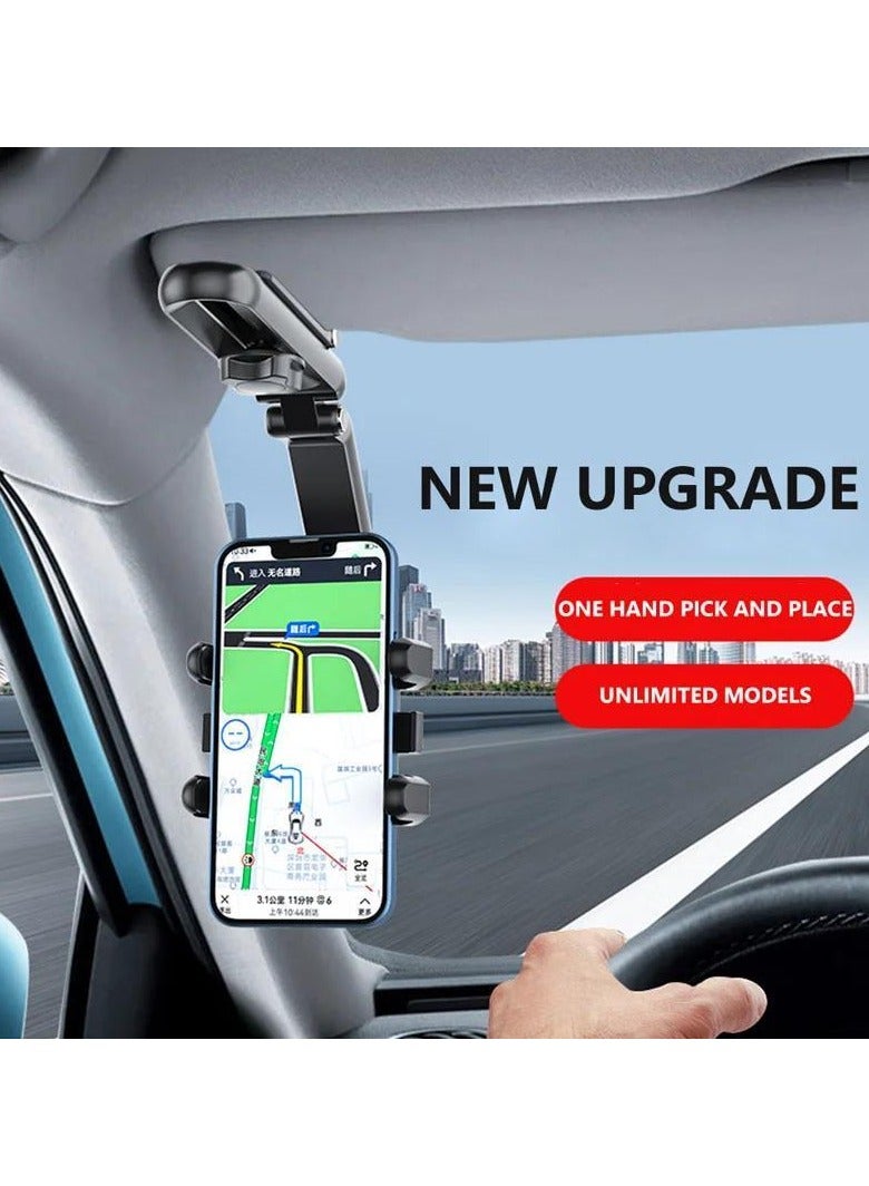 Rotatable and Retractable Car Phone Holder - 1080 Multifunction Sun Visor Universal 360 Rotating Cell Phone Holder Mobile Mount for Vehicle Rear View Mirror - Image 5