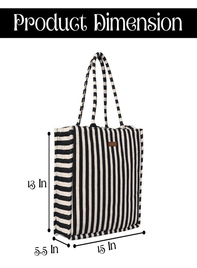 ENSAC Cotton Tote Bag for Women Premium Stylish Handbag for women with Zip Closure Ladies Shoulder Bag for Women Girls Handbag Zipper Large Capacity Shoulder Bag for College Office Use - Image 2