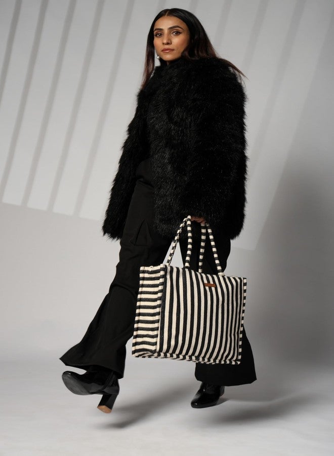 ENSAC Cotton Tote Bag for Women Premium Stylish Handbag for women with Zip Closure Ladies Shoulder Bag for Women Girls Handbag Zipper Large Capacity Shoulder Bag for College Office Use - Image 5