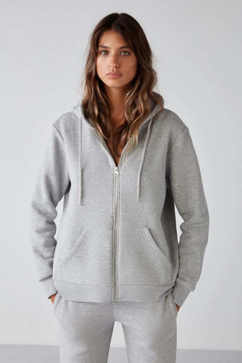 جريميلانج Carlota Women's Soft Polar Fleece 3 Thread Relaxed Hooded Zippered Grimelanj Sweatshirt