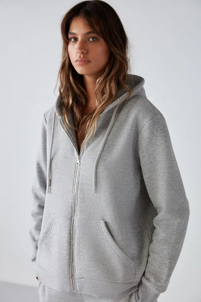 جريميلانج Carlota Women's Soft Polar Fleece 3 Thread Relaxed Hooded Zippered Grimelanj Sweatshirt