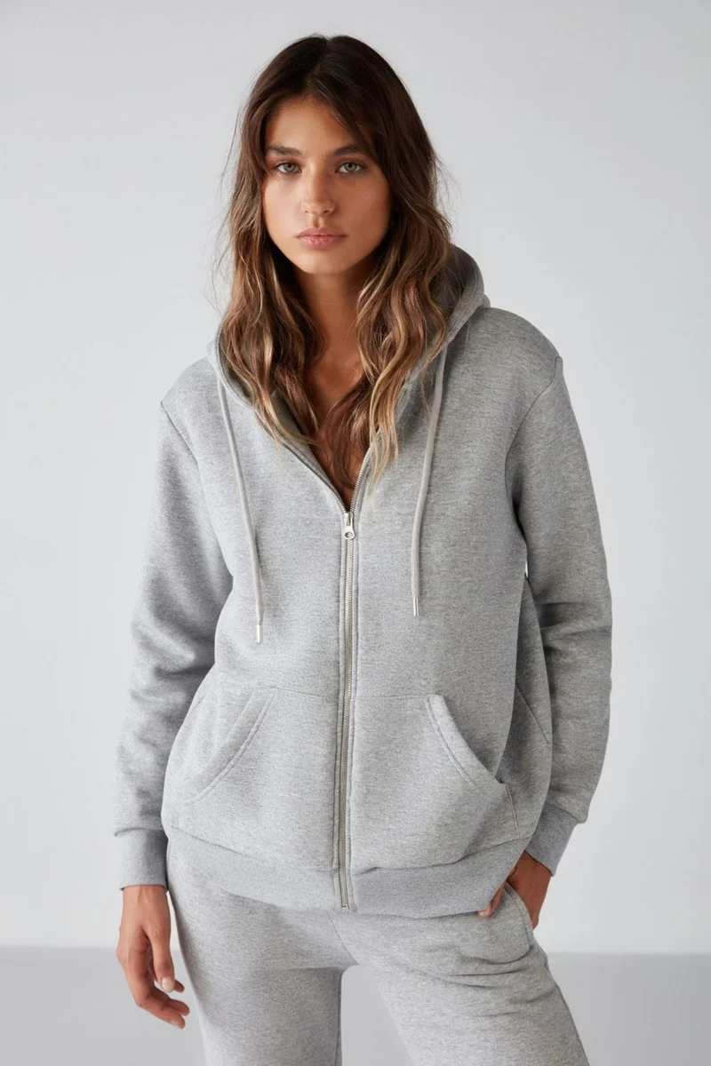 جريميلانج Carlota Women's Soft Polar Fleece 3 Thread Relaxed Hooded Zippered Grimelanj Sweatshirt