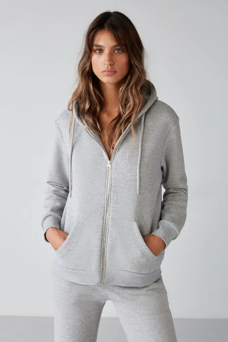 جريميلانج Carlota Women's Soft Polar Fleece 3 Thread Relaxed Hooded Zippered Grimelanj Sweatshirt