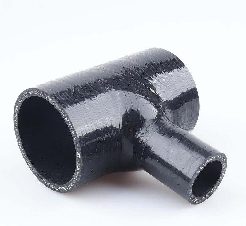 AC PERFORMANCE ID 2.25" (57mm), Spout ID 1" (25mm), T-Piece 3 Way BOV Coupler,Full Length 3.9"(100mm),Branch Length 1.96"(50mm), Automotive Pure Silicone Hose, Black - Image 1